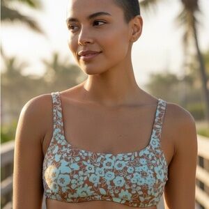 Everlane Floral Women's Bikini Top in Brown and Blue-New!